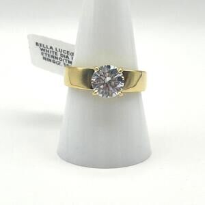 💛 3.46 CTW White Diamond Simulant ETERNO™ Yellow Ring • 2.10 CTW Center Stone